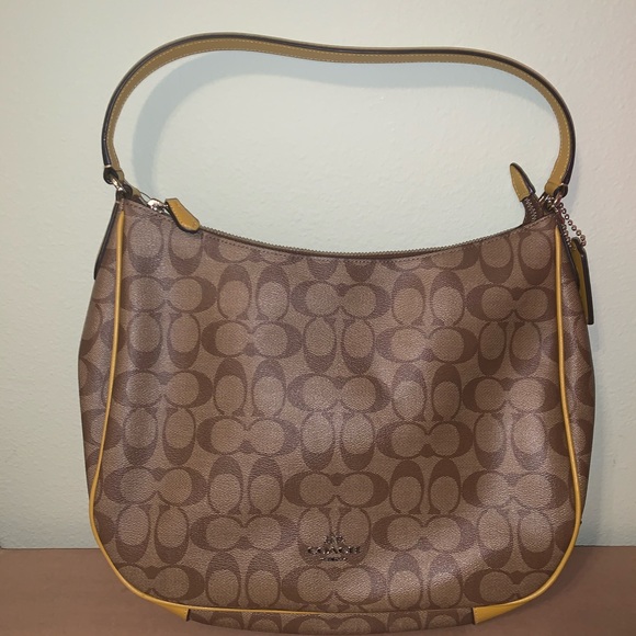 Coach Bags Coach Zip Shoulder Bag Signature Coated Khaki Flax